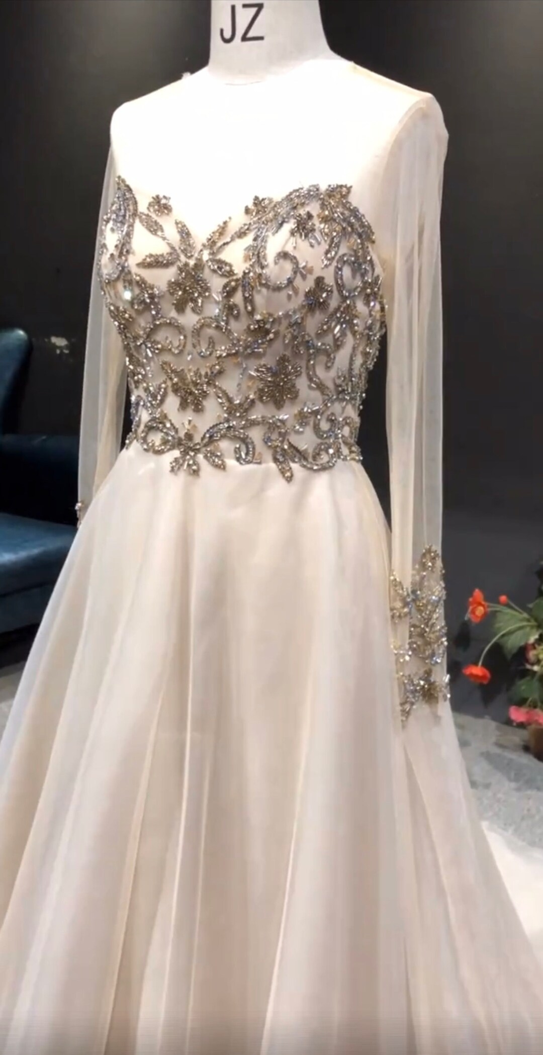 Long Sleeve Beaded Robe Soiree Gala Evening Dress Etsy