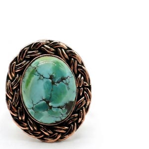 Turquoise Gemstone Ring, Vintage Style Statement Ring, Handmade Copper Jewelry, Natural Stone Boho Ring Gift for Her
