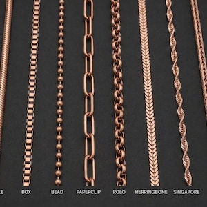 Handmade Copper Necklace Chain Solid Copper Jewelry Chain Snake Box Rolo Paperclip Herringbone Wheat Trace Chain Gift for Her