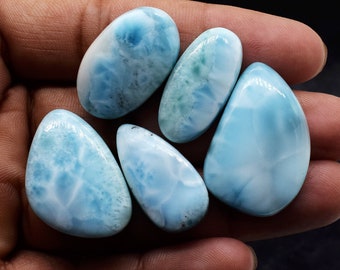 Natural BLUE LARIMAR Gemstone, Amazing 109.50 Cts Wholesale Lot Larimar Cabochons, Loose 5 Pcs Of Larimar Gemstone For Jewelry Making Supply