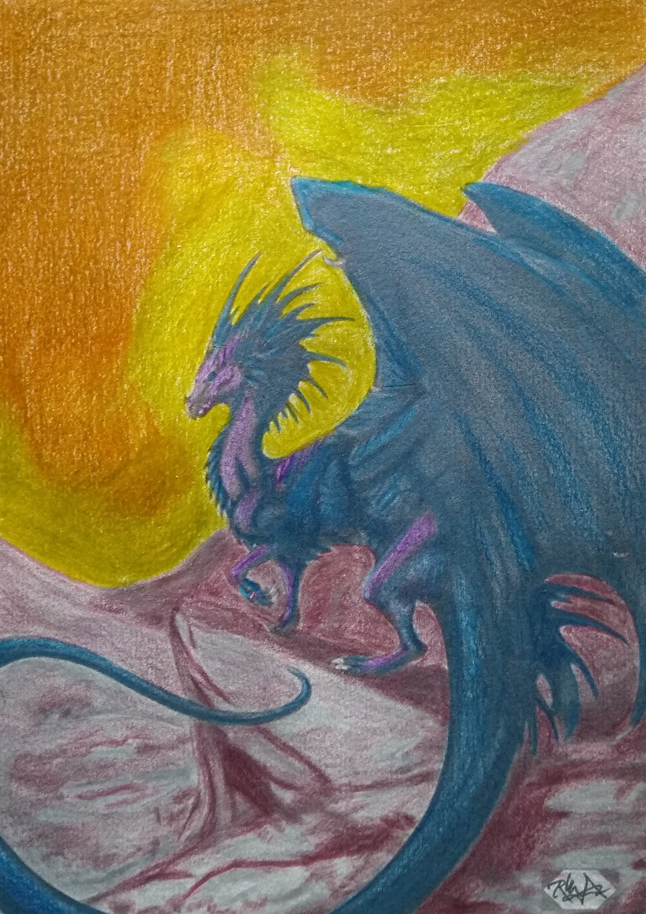 Art & Collectibles Dragon Art Faerie Dragon at Sunrise on a Mountain Perch 5x7 Color Pencil
