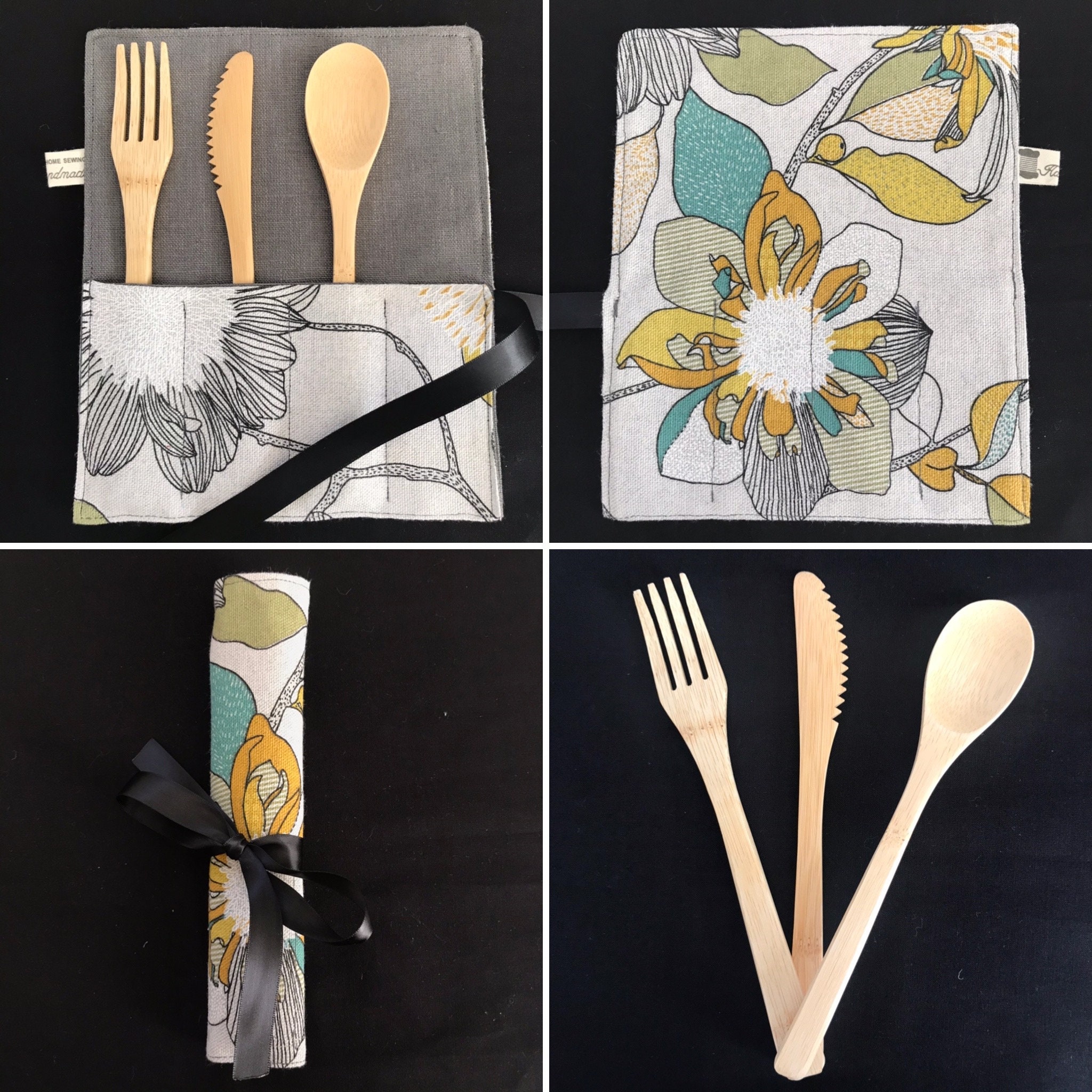 Covered storage pouch and its bamboo cutlery | Etsy