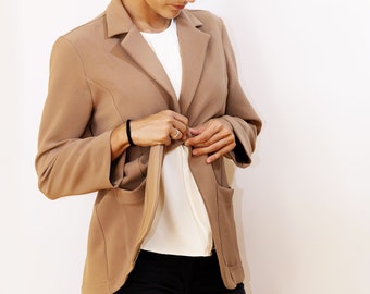 Veste camel femme, Blazer élégant, Veste femme minimaliste, Vêtements pour femmes