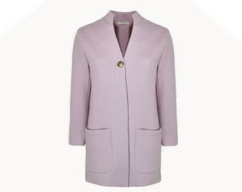 Jacke aus gekochter Wolle, lange Damenjacke, Übergangsmantel