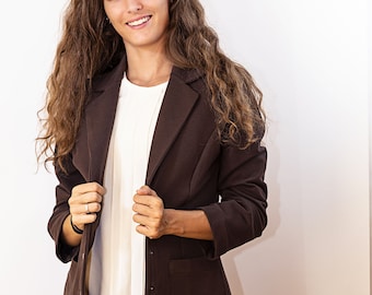 Women's Long Blazer, Fitted Cotton Jacket, Elegant Blazer Handmade