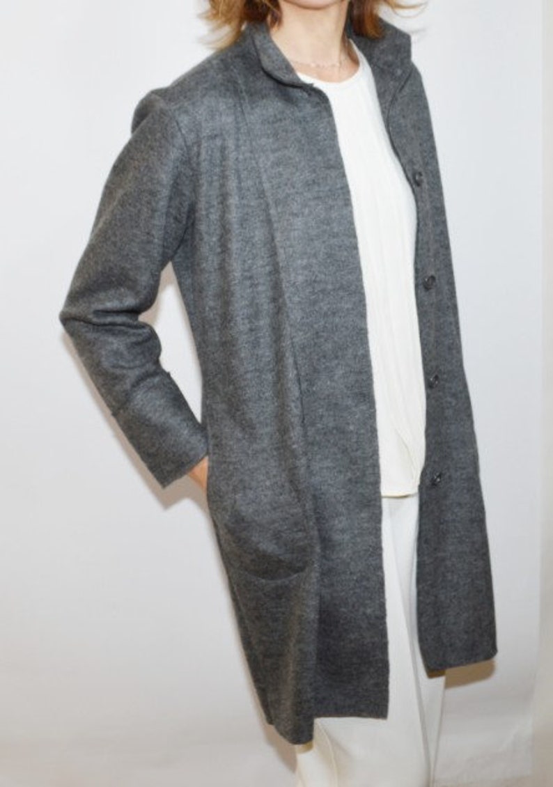 Giacca lunga da donna, Blazer di lana, Cappotto grigio, Abbigliamento da donna, Cardigan casual image 7