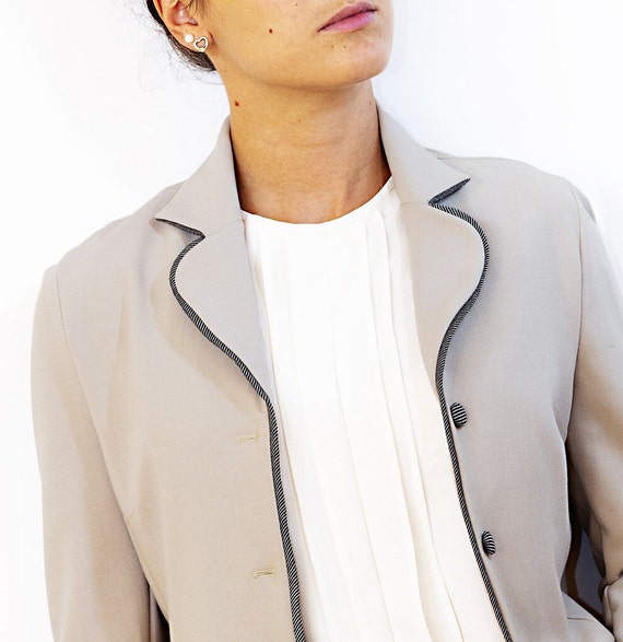 Beige wool blazer womens sale