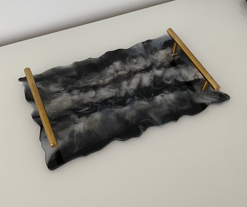 Black/White Marble Resin Tray Etsy