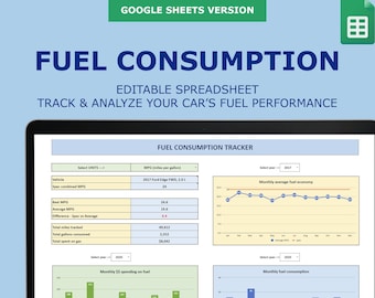 Fuel Consumption Tracker Google Sheets - track your gas consumption (Digital Download)