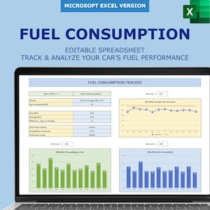 Monitoraggio del consumo di carburante: registra e monitora il consumo di carburante del tuo veicolo. Analizza i km/l. Modello di foglio di calcolo MS Excel completamente personalizzabile.