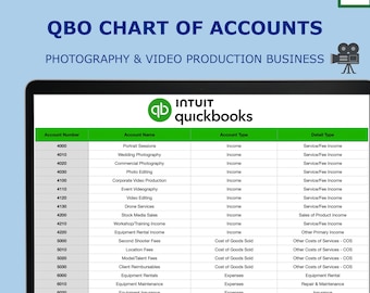 Photography Chart of Accounts for QuickBooks Online | COA Template | CSV Import