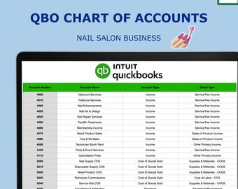 Nageldesign-Kontenplan für QuickBooks Online | COA Vorlage | CSV Import