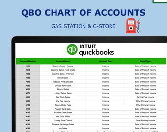 Gas Station & Convenience Store Kontoplan für QuickBooks Online | COA Vorlage | CSV Import