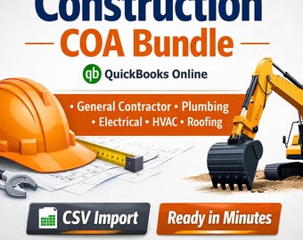 Konstruktionskontenplan Bündel für QuickBooks Online | Handwerker COA Vorlagen | CSV Import