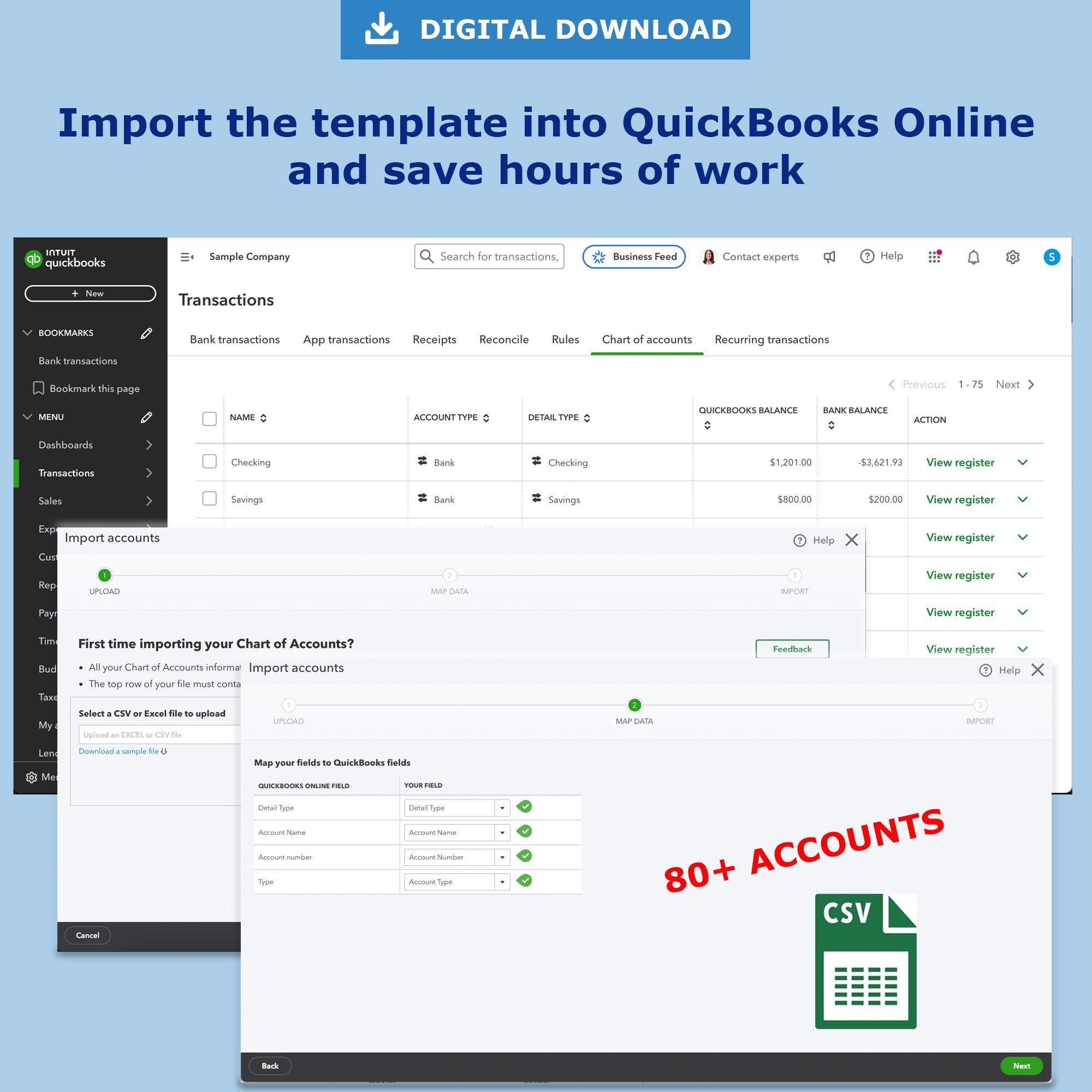 Quickbooks Chart of Accounts Restaurant, Caterer, or Bar CSV Import
