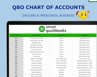 Daycare Chart of Accounts for QuickBooks Online | COA Template | CSV Import