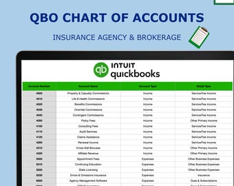 Account-Plan für Versicherungen und Versicherung für QuickBooks Online | COA Vorlage | CSV Import