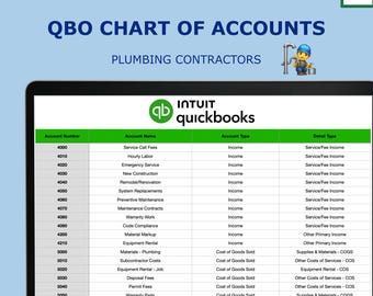 Klempner-Kontenplan für QuickBooks Online | COA Vorlage| CSV Import