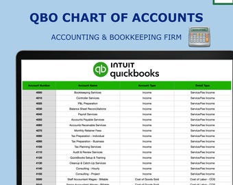Buchhaltung Firmenkontenplan Vorlage für QuickBooks Online | COA Vorlage | CSV Import