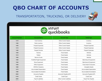 LKW-Plan der Geschäftskonten für QuickBooks Online | COA Vorlage | CSV Import