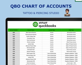 Tattoo Studio Kostenplan für QuickBooks Online | COA Vorlage | CSV Import