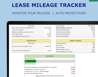 Lease Mileage Tracker | Google Sheets Vorlage (Digitaler Download)