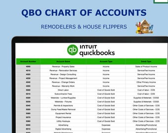 Remodeling Plan of Accounts für QuickBooks Online | COA Vorlage | CSV Import