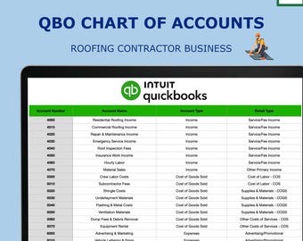 Roofing Contractor Chart of Accounts for QuickBooks Online | COA Template | CSV Import