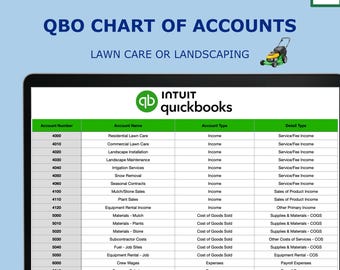 Landschaftsbau Business Plan der Geschäftskonten für QuickBooks Online | COA Vorlage | CSV Import