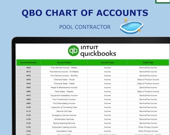 Pool Unternehmer Plan der Rechnungen für QuickBooks Online | COA Vorlage | CSV Import