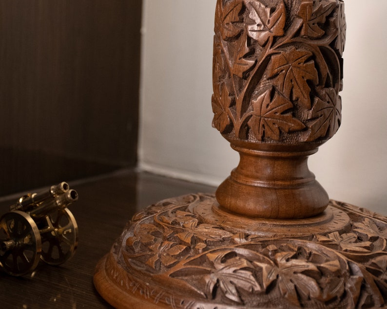 Carved Vintage Wood Table Lamp Handmade Pair Wooden Table Etsy