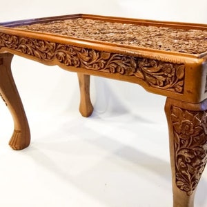 walnut wooden coffee table tea table side table hand carved vintage art deco style decorative small corner table India furniture