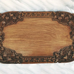 Walnut wood large serving tray | Handmade wood carving decorative tray with handles | Breakfast lunch dinner serving platter | Gift for her