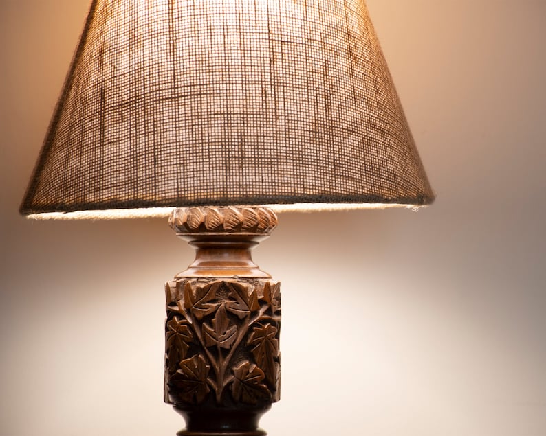 Walnut Wood Table Lamp Stand Hand carved lamp Wooden lamp Etsy