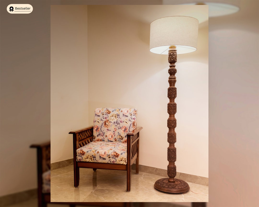 Artisanal Farmhouse Floor Lamp Stylish Wooden Floor Lamps for Living ...