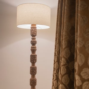Hand-Carved Solid Walnut Tall Floor Lamp | Vintage Candlestick Style, Rustic Farmhouse Home Decor