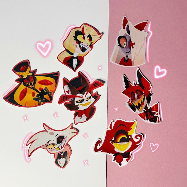 Hazbin Hotel Glossy Stickers | Cute FanArt Inspired by Hazbin Hotel Angel Dust, Husk, Alastar, Charlie, Sir Pentious, Vaggie, Nifty