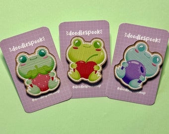 Fruity Frogs Wooden Pin Badges