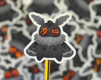 Cutie Mothman Sticker | Kawaii Cryptid Adorable Mothman Vinyl Glitter Sticker