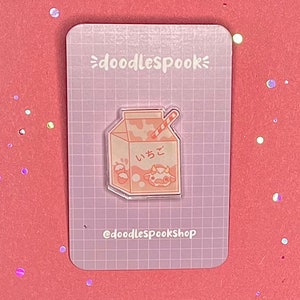 Pin acrílico da caixa do leite da morango de <br> Entrega Rápida? Acessório de distintivo de leite fofo com alfinete de vaca de morango