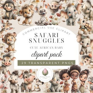 Safari Snuggles – Imágenes prediseñadas de crías africanas / Paquete PNG de safari / Uso comercial