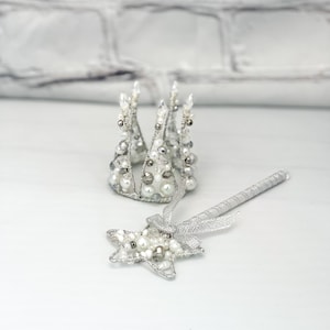 Newborn Silver Bead Crown and Magic Wand Props for Newborn Photography RTS