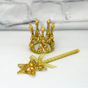 Newborn Gold Beaded Crown and Magic Wand props for Newborn Photography RTS