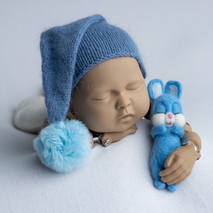 Blue Hat and Bunny Props Toy Set for Newborn Photography RTS!