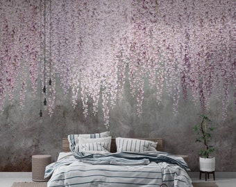 Pink Wisteria Vine Wallpaper Mural, Peel and Stick Floral Wall Decor