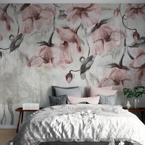 Watercolor Peonies Wallpaper: Tropical Floral Wall Mural, Peel and Stick