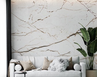 White Marble Wallpaper, Gold Vein Stone Texture Wall Mural