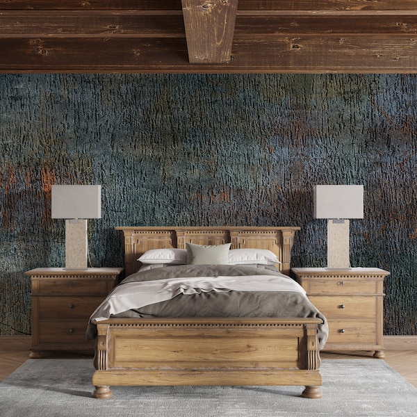 Blue bronze cracked concrete wallpaper - peel and stick wall mural - removable wall art