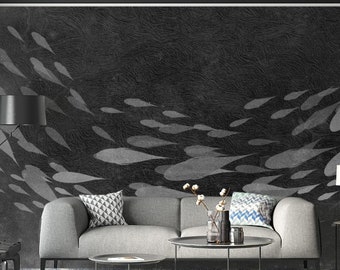 Koi Fish Chinoiserie Wallpaper, Black and White, Fish Wallpaper, Peel and Stick, Mural, Classic Art, Living Room, Bedroom