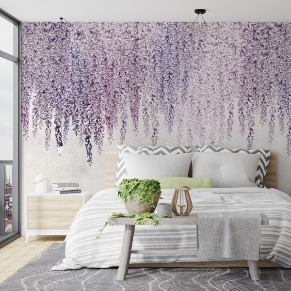 Beautiful Wisteria Vine Hanging, Wisteria Wallpaper, Wisteria Wall Mural, Peel and stick mural poster Wall decoration Floral Wallpaper